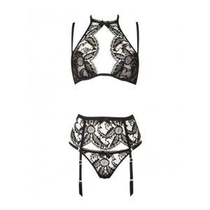 Agent Provocateur Kendall Black Lace Bra Suspender & Thong Set - 34C